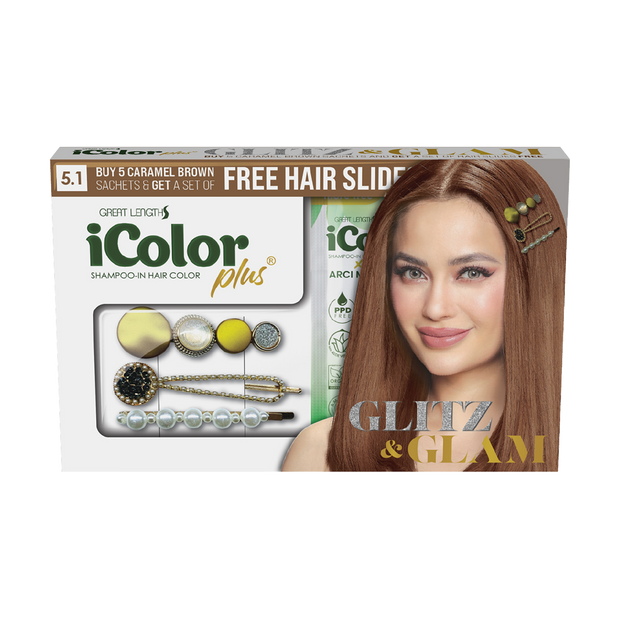 [Glitz & Glam Promo Pack] iColor Plus x Arci Muñoz Shampoo-In Hair Color 40mL Per Sachet (5 Sachets + FREE Hair Slides)